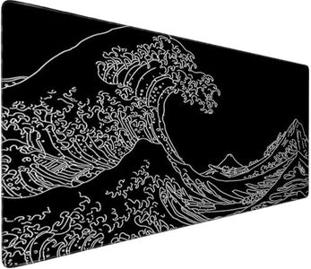Large Extended Mouse Pad with Stitched Edges 35.4"x15.7" - Waterproof Desk Mat, Non-Slip Rubber Base for All-Desk Coverage, Perfect for Gaming Office Home, Black Wave