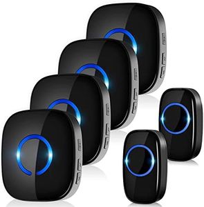 Wireless Doorbell 4 Receivers and 2 Waterproof Push Button, Plug in Door Bells Wireless Cordless 1300FT Range, 5 Volume & 58 Ringtones, Door Entry Bell for Home, Classroom, Office, Garden, Black