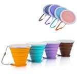 JBER Silicone Collapsible Travel Cup, 4 Pack Silicone Folding Camping Cup with Lids Expandable Drinking Cup Set BPA Free Reusable Portable Graduated for Outdoor Hiking Travel…