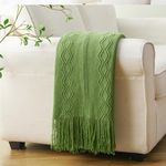 BATTILO HOME Green Throw Blanket for Couch Sofa Bed, Soft Cozy Lightweight Decorative Knitted Green Blanket with Tassels for Indoor Outdoor, 50"x60"