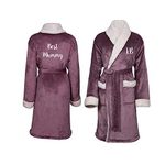 Personalised Unisex Sherpa Dressing Gown - Premium Embroidered Sherpa Lined Soft & Cosy Below Knee Bathrobe with Pockets and Tie - Luxurious Housecoat, Lavender S/M