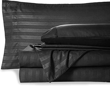 Bedding Begs 100% Organic Bamboo, Soft & Cooling, 4 Pices Bed Sheets(1 Flat Sheet and 1 Fitted Sheet 8" Deep Pocket with 2 Pcs Pillow Cover Set (17"x27") Queen Size Black Stripe