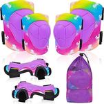 Knee Pads for Kids Adjustable Protective Gear Set with Mesh Bag Knee Pads and Elbow Pads Wrist Guard for Girls Kids Roller Skates Cycling Skateboard Scooter, 3-8 Years (Purple Unicorn)