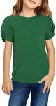 Arshiner Girls T-Shirts Puff Sleeve Kids Summer Round Neck Short Sleeve Tops Casual Cotton Fashion Tee Shirt for Girls 8-9 Years Green