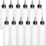 SENENQU 32PCS Round LDPE Plastic Squeeze Bottles Natural Boston Round Bottles Dispensing Bottles with Twist Top Cap for Crafts, Art, Glue and More(4oz, Clear)