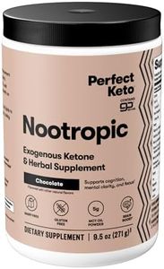 Perfect Keto Nootropic Brain Support, Caffeine Free Focus and Energy Supplement with Alpha Lipoic Acid, L Theanine, Ginkgo Biloba, Alpha GPC, MCT's, Collagen, Ketones, Chocolate Drink Mix, 15 Servings
