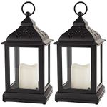 Bright Zeal 2-Pack 9.5" Vintage Decorative Candle Lantern with LED Flickering Flameless Candle (Black, 8hr Timer) - Indoor Hanging Lanterns Decorative Lanterns Battery Powered LED Candle Timer Candle