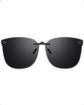 Xfeel Black Polarized Clip On Sunglasses Over Prescription Glasses for Women Men, Fit Over Eyeglasses Trendy Shades