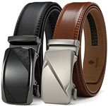 DOOPAI 2 Pack Ratchet Belts for Men Leather Dress Belt Adjustable with slide Automatic Buckle,Cut to Exact fit