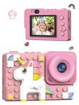 Toy Rush Kids Camera for Girls Boys with DIY Blocks Set Kids Selfie Camera High Resolution 48MP 1080P HD Digital Video Camera for Toddler,Birthday Gifts for 4-10 Years Old Children (Unicorn Pink)