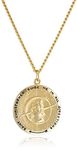 Men's 14k Gold Filled Round Saint Christopher Pendant Necklace with Compass Design and Stainless Steel Chain, 24"