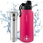 GROSCHE Chicago Steel 32 oz Stainless Steel Water Bottle (Pink) with Jumbo Infuser. Vacuum Insulated Infuser Water Bottle Thermal Flask. for Sports, Yoga, Tea, Hydration. Twist Chug Lid.