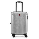 WENGER Flyn Carry-on Hardside Suitcase, Hard Shell Cabin, 4 Spinner Wheels & TSA Approved Combination Lock, in Silver (32 litres), Swiss Designed, 611448