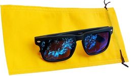 Sadhil Creations Funky Mercury Lens Black frame kids Sunglasses/goggles for boys and girls with Case and Pouch aged 11-13 years (blue with purplish reflection)