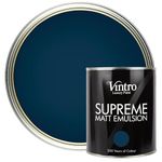 Vintro | Luxury Matt Emulsion | Nightfall | Smooth Chalky Finish | Multi Surface Paint | for Walls, Ceilings, Wood and Metal (Dark Blue) 1L