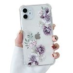 DEFBSC Soft Case Compatible with iPhone 11, Clear Floral Flower Pattern Print Design Flexible TPU Shockproof Cover for Women Girls,Flower Protective Phone Case 6.1", Purple Peony
