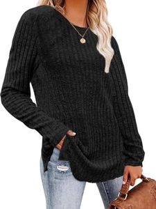 CheChury Jerséis para Mujer Cuello Redondo Sudaderas Tops de Manga Larga Jersey Punto Otoño Suéter Ligero Túnica de Manga Larga Camisa Elástico Pullover Casual Camisetas Invierno Blusas