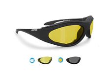 BERTONI Motorcycle Padded Glasses Photochromic Anticrash Lens - Windproof insert Italy mod. 125 Motorbike Riding Sunglasses (Photochromic Polarized Yellow Lenses)