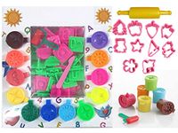 Artonezt Play Dough Non Toxic DIY Clay (12 Pots X 30g Each) Numbers, Alphabets, Cutting Shapes and Learning, 1 Set of Play Dough Cookie Cutter (1 Pressure Roller,10 Cookie Cutters) 3years +