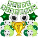 Football Balloons Birthday Party Decorations, Large Trophy Gold Balloons Foil Soccer Balloons Kids Boys Birthday Latex Balloons with Banner for Football Match Sports Themed Party Supplies