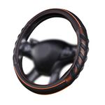 Car Steering Wheel Cover Breathable Synthetic Leather Massage Universal 15 inch/38CM (Black Orange)