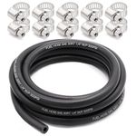 TuoLauthon ID 1/4 Inch(6mm) 10Ft NBR Rubber Fuel Hose Line SAE 30R7 300PSI with 10Pcs Stainless Steel Clamps