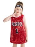 LOLANTA Girls Sequins Dress Sleeveless Hip Hop Jazz Dance Clothes Sparkle Tank Top Dancewear(Red,5-6)