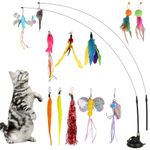 15PCS Cat Wand Toys Set, Cat Feather Toys with Bells, Cat Interactive Toys for Indoor Cats, Kittens Teaser Toys with Suction Cup Base, Replacement, for Kittens Play Chase Exercise