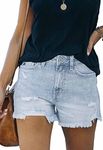 Metietila Women's Casual High Waisted Ripped Denim Shorts Frayed Raw Hem Stretch Jeans Shorts Light Blue M