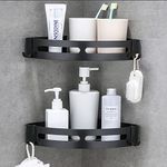 Laimew Widen Corner Shelves Shower Caddy Corner with Hooks No Drilling Alunimun Bathroom Shelf Kitchen Storage Organizer (Corner Black)