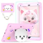 TOMORRY for iPad 9th/8th/7th Generation Case 10.2" with Screen Protector,Cute Cat Stand,Penci Holder Shoulder Strap,Shockproof Protective Case for iPad 10.2 inch 2021/2020/2019 Kids Girls (Pink)