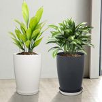 Kuber Industries Pack of 2 Flower Pot with Plate | 14 Inch Indoor-Outdoor Plants Stand | Flower Pot for Home-Office & Garden | Flower Gamla for Balcony | Plain Tower | Grey & White