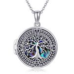 URONE Locket Photo Necklace 925 Sterling Silver Tree of Life Locket Pendant Celtic Knot Locket Necklace that Holds Pictures Jewelry for Women