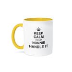 3dRose Keep Calm and let Nonnie Handle it Fun Funny Grandma Grandmother Gift, Yellow Mug, 11 oz