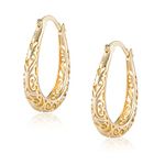 Gold Hoop Earrings for Women, 14K Gold Plated Filigree Hoop Earrings Hollow Oval Hoop Earrings Medium U Shaped Filigree Hypoallergenic Earrings for Women Jewelry