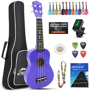 Ukulele for Beginners Hawaiian Wood Soprano Ukelele Starter Kit for Kids Adult Student Ukalelee Uke Bundle Pack with Free Lessons Gig Bag Tuner Strap Picks Nylon Strings (Deep Purple, 21 Inch)