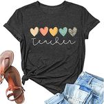 Teacher Tshirt Women Cute Hearts Graphic Teaching Tee Boho Teacher Shirt Short Sleeve Casual Summer T-Shirt Tops, Gray, XX-Large