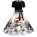 Christmas Dresses for Women 50s 60s Sleeveless Cocktail Dress Christmas Tree Santa Snow Printed Prom Party Dress Cosplay Outfits Ugly Dress Going Out Dresses Mode