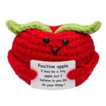 Mini Funny Positive Apple, 2.16 inch Knitted Apple Toy Wool Creative Cute Crochet Emotional for Support Doll with Card Gifts for Friends Birthday Party Home Room Decoration Encouragement