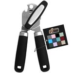 Gorilla Grip Heavy Duty Handheld Manual Can Opener, Stainless Steel Bottle Lid Openers, Easily Open Cans, Sharp Blade Smooth Edge Cut, Easy Turn Knob for Senior Arthritis Hands, Kitchen Gadgets, Black