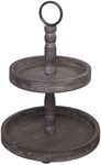 Hallops Wood 2 Tiered Tray | Rustic Farmhouse Decor | Rustic Serving Cake Stand | Galvanized Kitchen Table | Fall Decor | Food and Party Display(Chocolate)