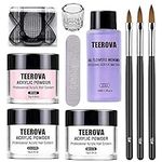 TEEROVA Acrylic Nail Kit Acrylic Powder and Liquid Set, Professional Monomer Liquid Set with Acrylic Nail Brush Nail Forms tips 3 Colors Nail Powder Kit