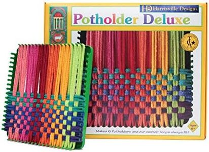 Friendly Loom Potholder 7" Traditional Size Green Potholder Deluxe Loom Kit with Rainbow Color Cotton Loops Make 6 Potholders, Weaving Crafts for Kids & Adults, MADE in The USA by Harrisville Designs