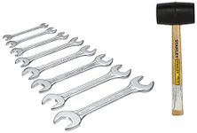 STANLEY STHT57528-8 Rubber Mallet (680gms) & Claw Hammer with Steel Shaft for masonry, 220 grams(Black and Chrome) & 70-379E Matte Finish Double Open End Spanner Set 8-Piece Set Chrome