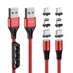 P-TECHUK Fast Charging 360° Magnetic 3 in 1 Cable, Magnetic Charging Cable, Magnetic Cable, Universal magnetic charger cable. (2 x 1M cable, 6 tips, 1 x tip holder) A2P