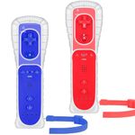 Wii Controller 2 Pack, Wii Remote Controller with Silicone Case and Wrist Strap Compatible for Wii/Wii U Console - Red and DeepBlue