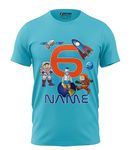 Print My Fashion Customized Personalized Birthday Boys T-Shirt Astronaut Theme, Regular Fit Trendy & Comfortable, Name Age Printed Graphic Cotton t Shirt for Boys (Ocean Blue_3-4 Years)