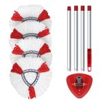 Spin Mop Head Replacement Set Compatible with Vileda Turbo Microfibre Mop Height Adjustable Mop Handle with Spin Mop Head, Base,4 Microfiber Mop Pads