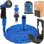 Garden Hose Pipe Expandable Garden Hose with 3/4", 1/2" Fittings, Anti-Leakage - Flexible Expanding Hose with 8 Function Spray Nozzle by Homoze (Blue, 100ft)