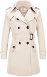 FARVALUE Women's Double Breasted Trench Coat Water Resistant Windbreaker Classic Belted Lapel Overcoat Beige Large